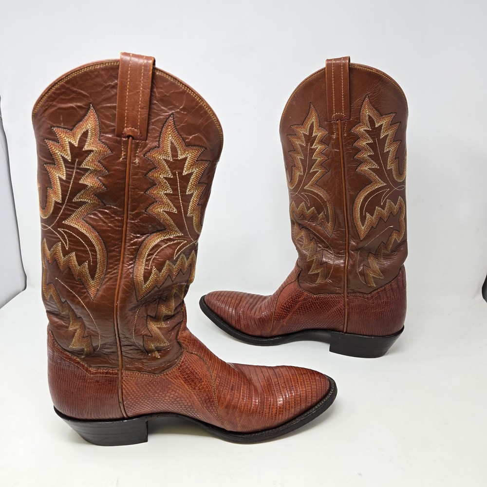 Mens Brown Lizard Skin Western Cowboy Boots Pointed Toe Stitched Leather 8.5D - Picture 7 of 14